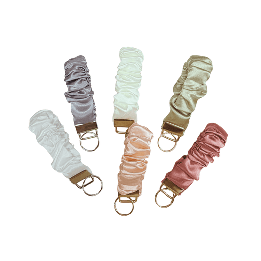 Soft Life Scrunchie Wristlet Keychain – Satin Key Ring Accessory - Splash of Charm