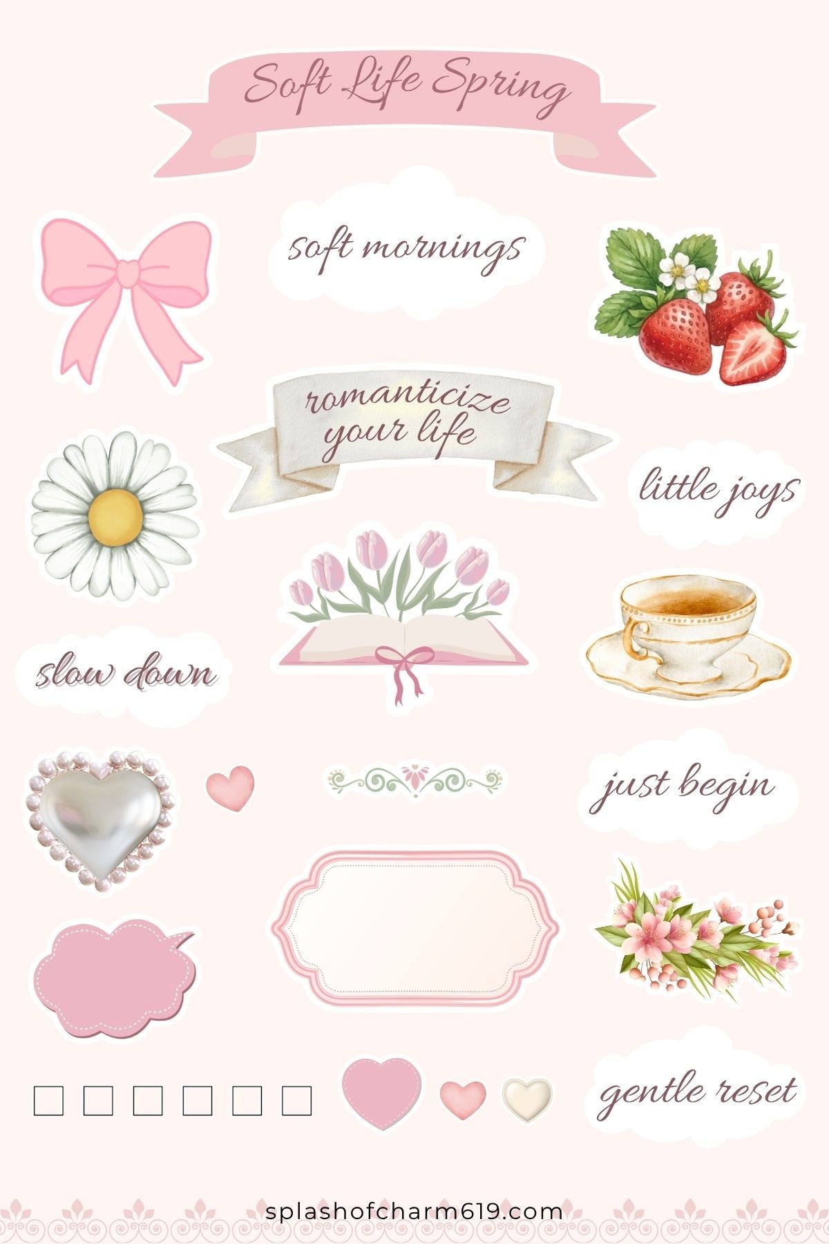 Soft Life Spring Sticker Sheet | Coquette Aesthetic Planner Stickers - Splash of Charm