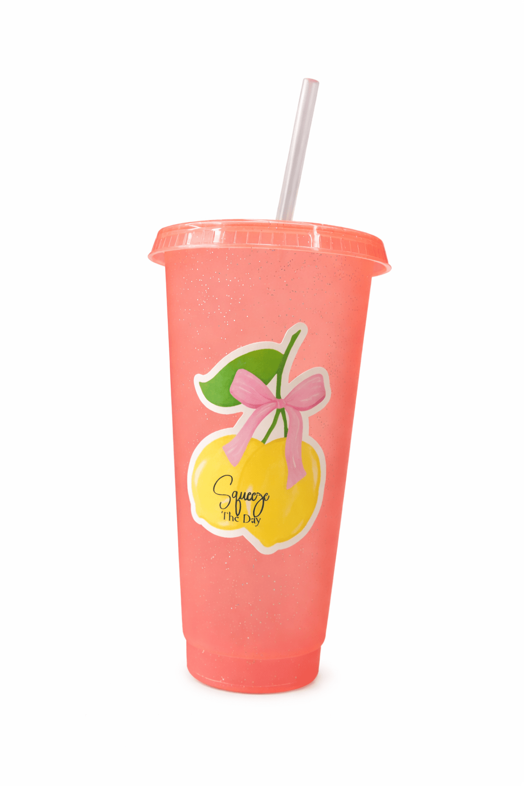 Squeeze the Day Lemon Cold Cup – Pink & Clear Glitter Variants - Splash of Charm