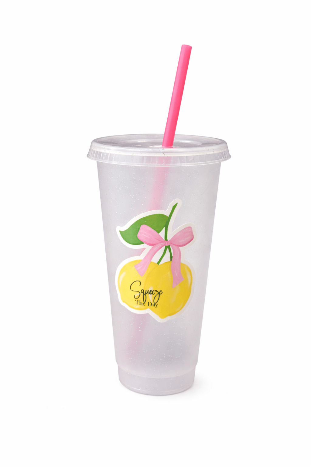 Squeeze the Day Lemon Cold Cup – Pink & Clear Glitter Variants - Splash of Charm