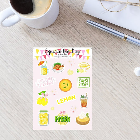 Squeeze the Day Sticker Sheet | Matte Lemon Planner Stickers - Splash of Charm