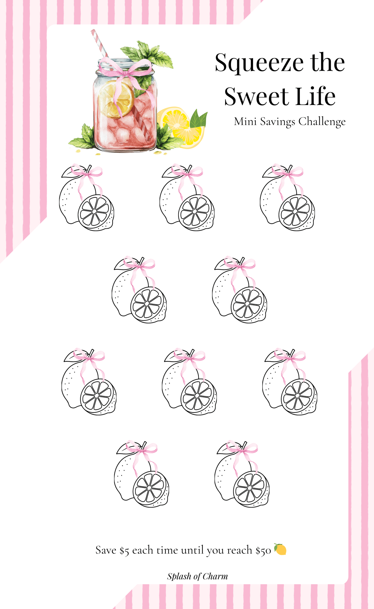 Squeeze the Sweet Life Mini Savings Challenge | Lemon Festival A6 Set - Splash of Charm