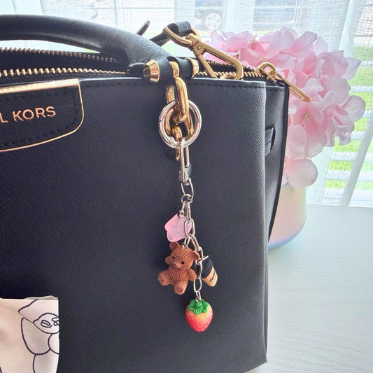 Strawbear Purse Charm | Teddy Bear Strawberry Bag Charm - Splash of Charm