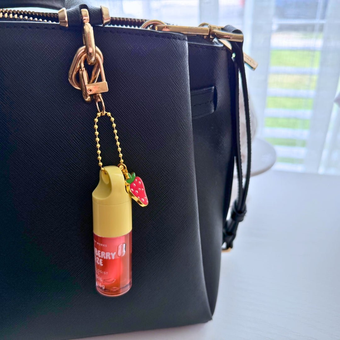 Strawberry Lip Oil Charm Keychain | Handmade Purse Charm - Splash of Charm