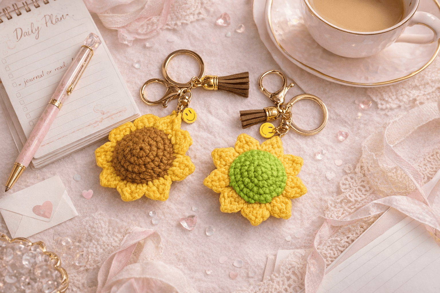 Sunflower Crochet Keychain Charm – Cute Aesthetic Bag & Planner Accessory - Splash of Charm