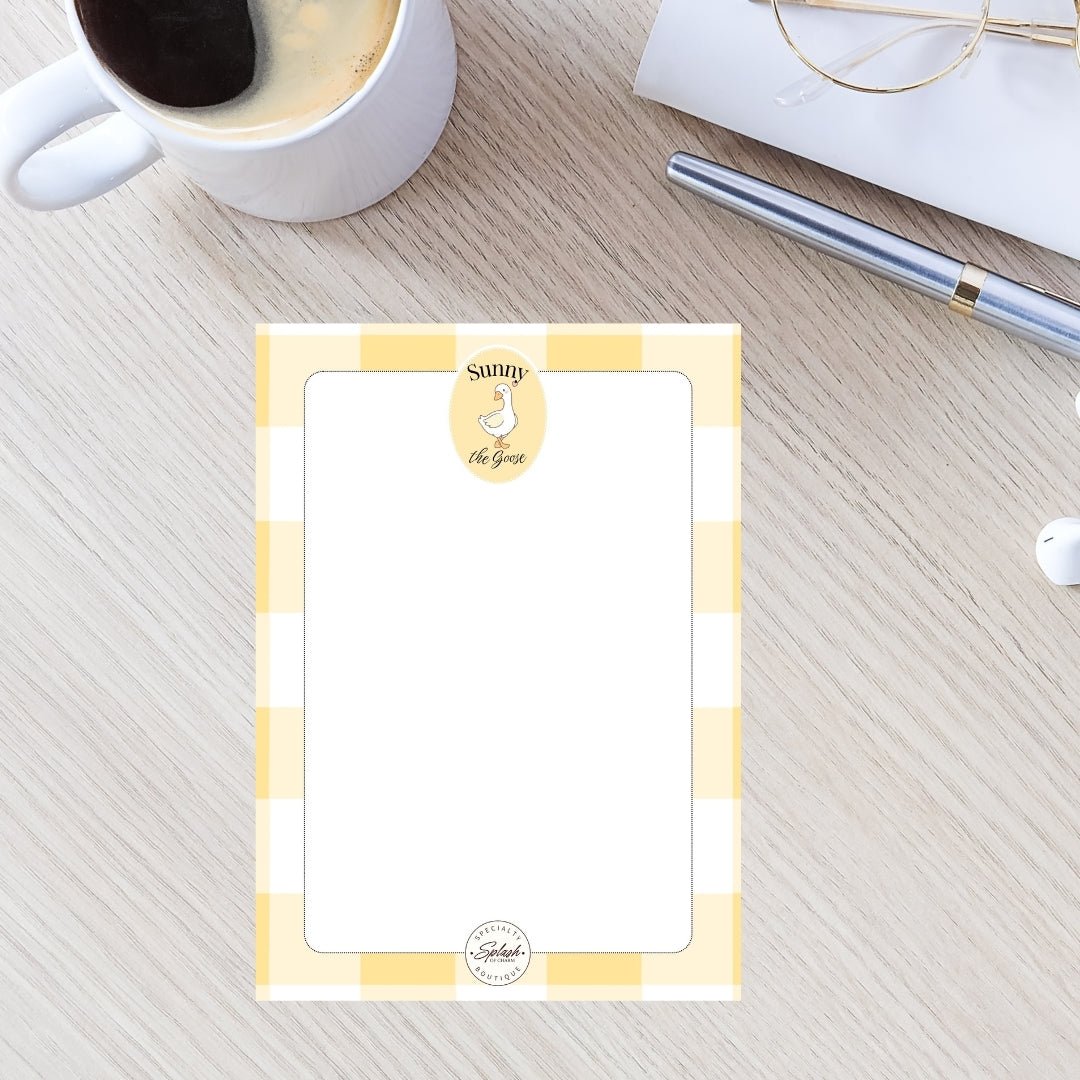 Sunny the Goose Yellow Gingham 5x7 Notepad | Cute Goose Memo Pad - Splash of Charm