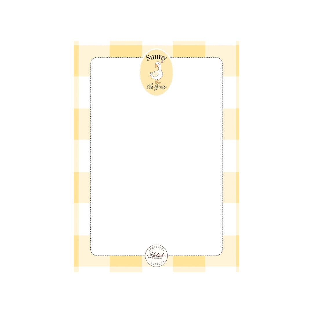 Sunny the Goose Yellow Gingham 5x7 Notepad | Cute Goose Memo Pad - Splash of Charm
