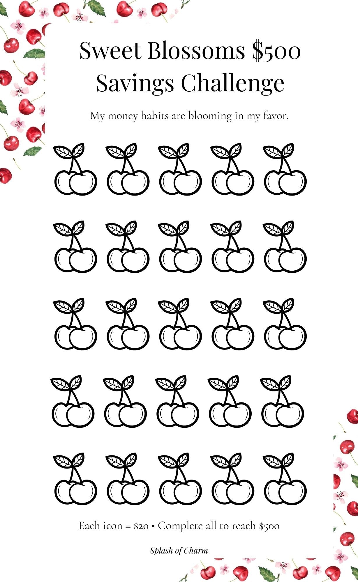 Sweet Cherries $500 Savings Challenge - Splash of Charm