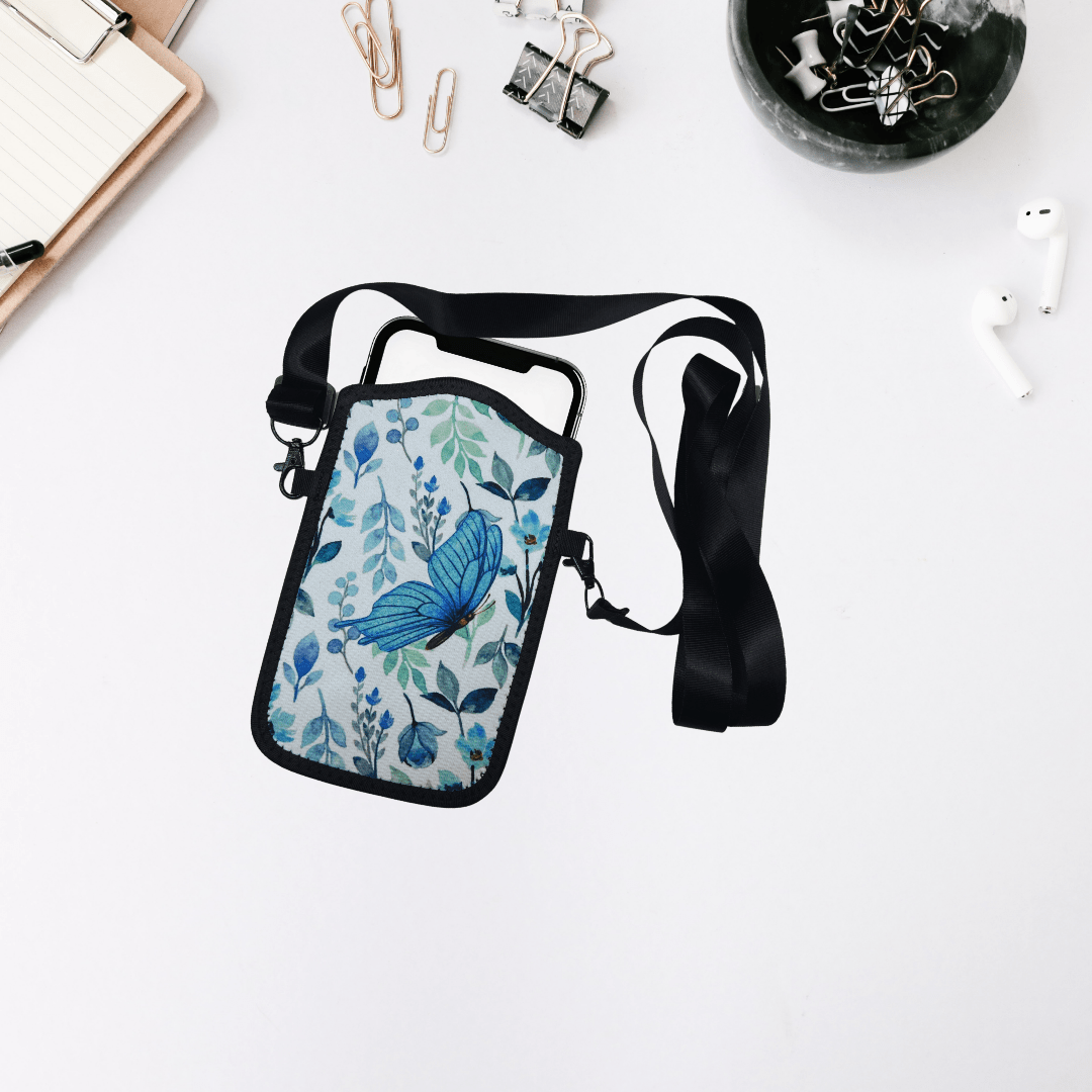 Teal Butterfly Neoprene Phone Sleeve with Lanyard – Cute & Practical - Splash of Charm
