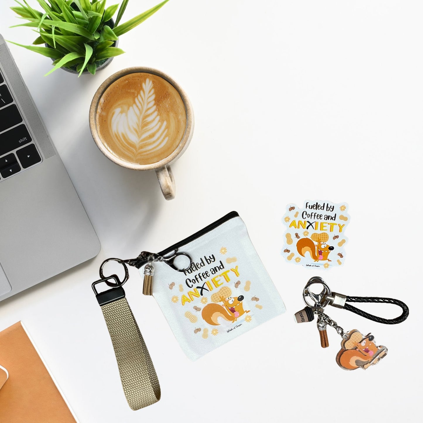 Tiny Treasures Bundle – Mini Wristlet, Sticker & Keychain, Nutz the Squirrel - Splash of Charm