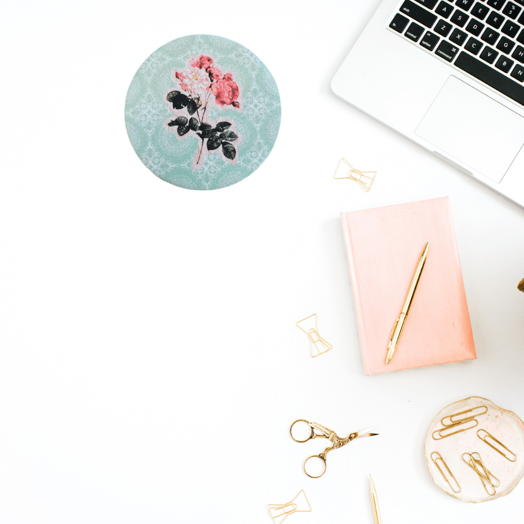 Vintage Green with Roses Desk Coaster – Elegant Floral Office Décor, Aesthetic Desk Accessory - Splash of Charm