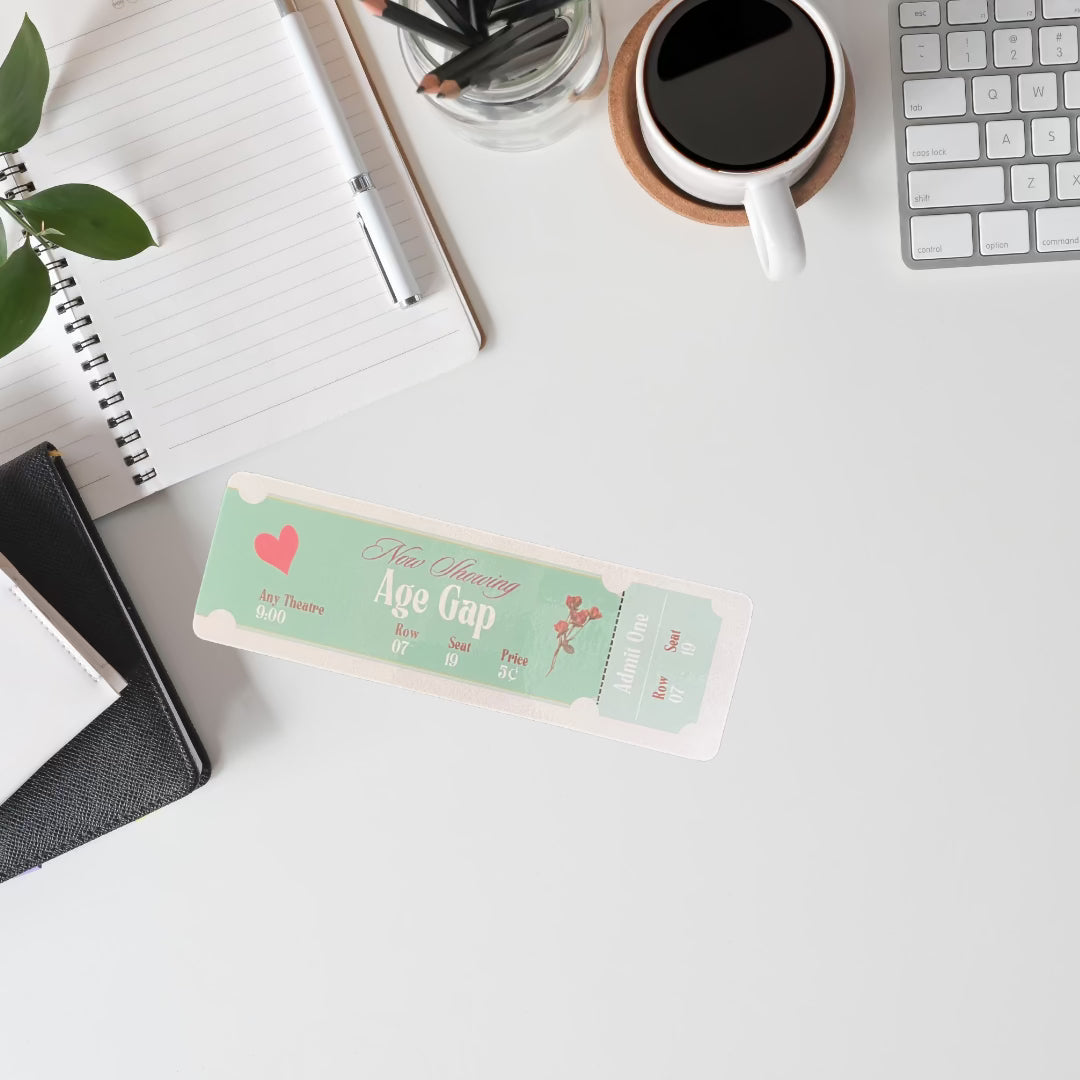 Vintage Movie Ticket Age Gap Laminated Bookmark – Book Lover Gift - Splash of Charm