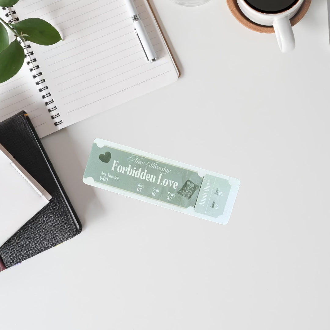 Vintage Movie Ticket Forbidden Love Laminated Bookmark – Book Lover Gift - Splash of Charm