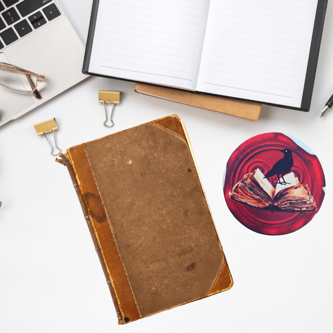 Vintage Red Wax Seal Behind Crow Desk Coaster | Gothic Aesthetic Office & Home Décor - Splash of Charm