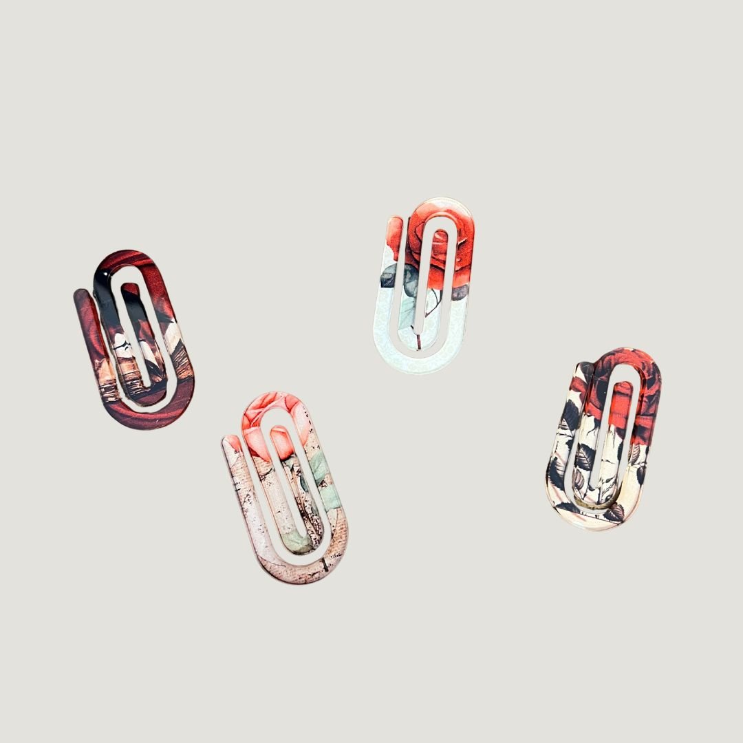 Set of four Vintage Vibe acrylic paper clips for planners, journals and desk organization