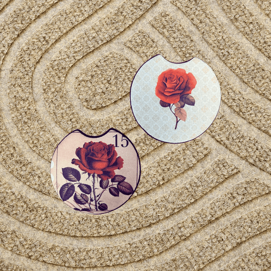 Vintage Vibe Vivid Red Rose Car Coaster Set | Floral Automotive Accessories & Interior Décor - Splash of Charm