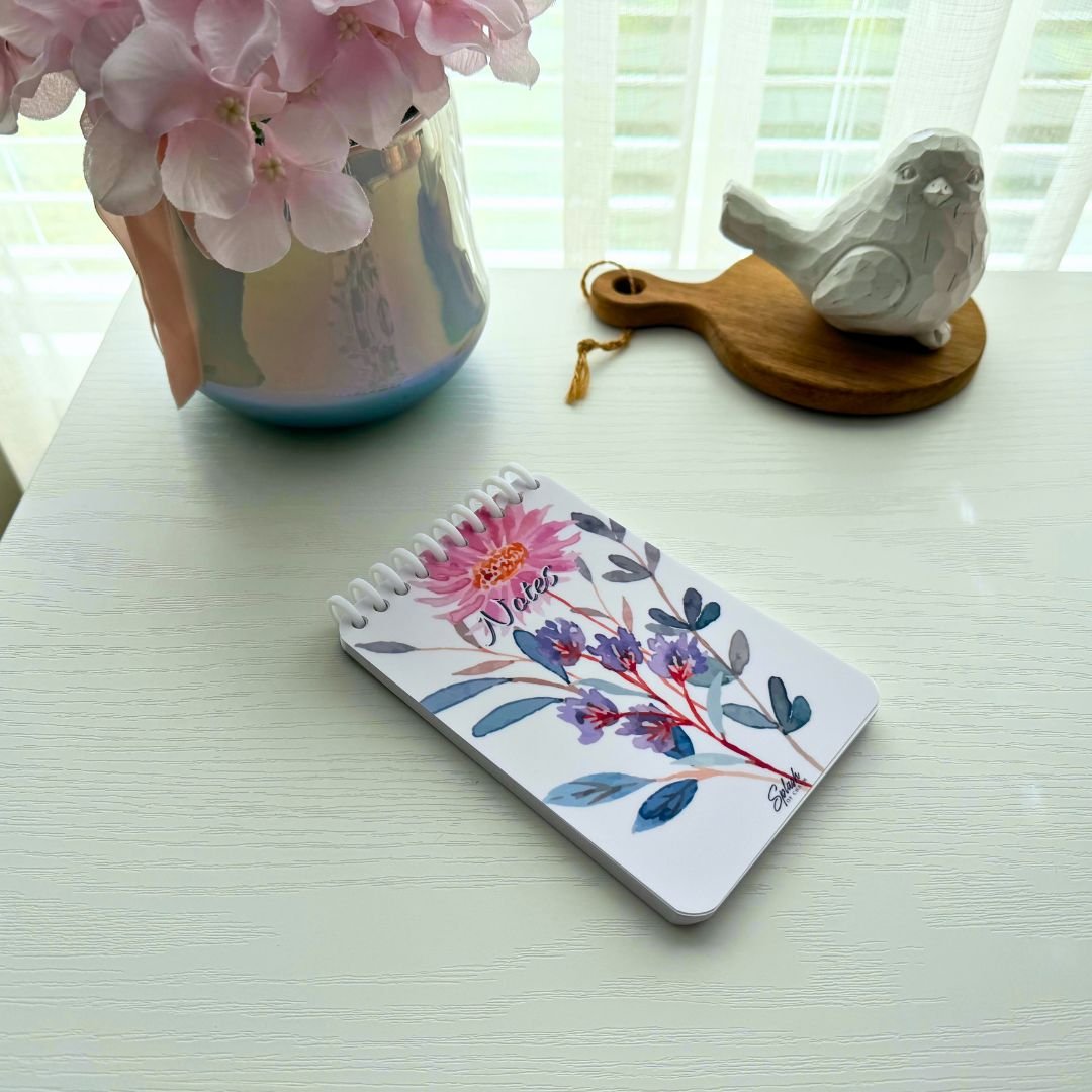 Watercolor Floral Notes Notepad – 4x6 Spiral Notebook, Soft Life Stationery, Botanical Desk Notepad, Giftable Mini Journal - Splash of Charm