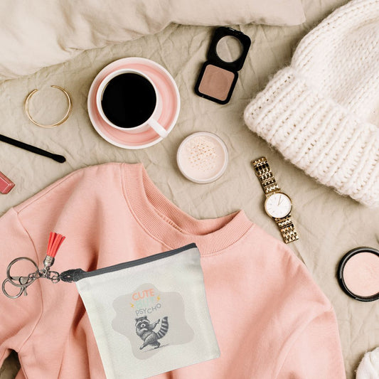 White Canvas Mini Makeup Go-Bag – Compact Travel & Cosmetic Pouch - Splash of Charm