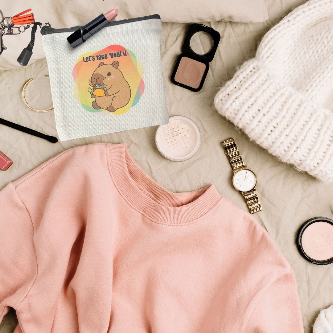 White Canvas Mini Makeup Go-Bag – Compact Travel & Cosmetic Pouch - Splash of Charm