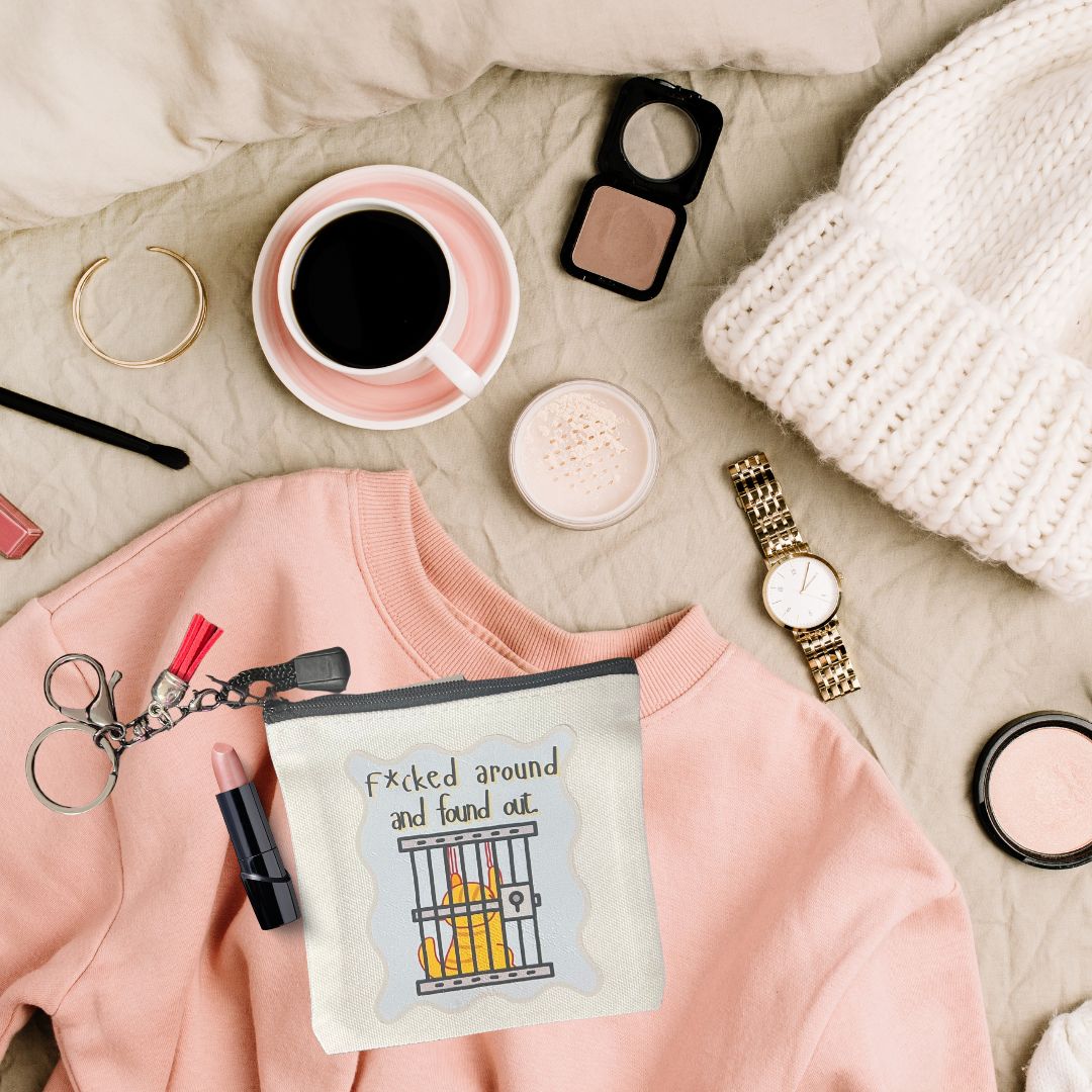 White Canvas Mini Makeup Go-Bag – Compact Travel & Cosmetic Pouch - Splash of Charm