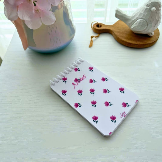 White Floral Notes Notepad – 4x6 Spiral Notebook, Minimal Cute Stationery, Soft Life Desk Notepad