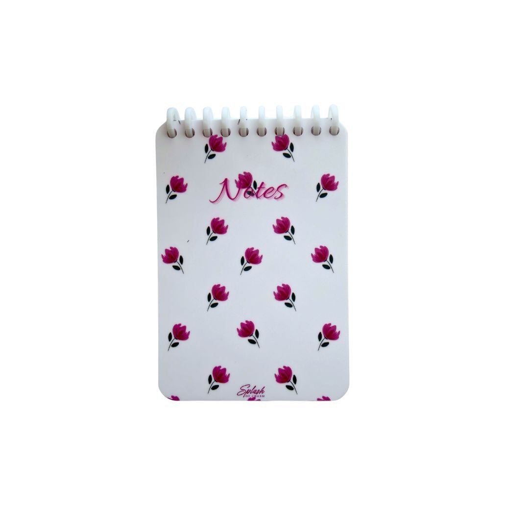 White Floral Notes Notepad – 4x6 Spiral Notebook, Minimal Cute Stationery, Soft Life Desk Notepad