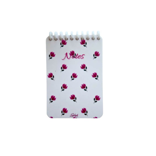 White Floral Notes Notepad – 4x6 Spiral Notebook, Minimal Cute Stationery, Soft Life Desk Notepad
