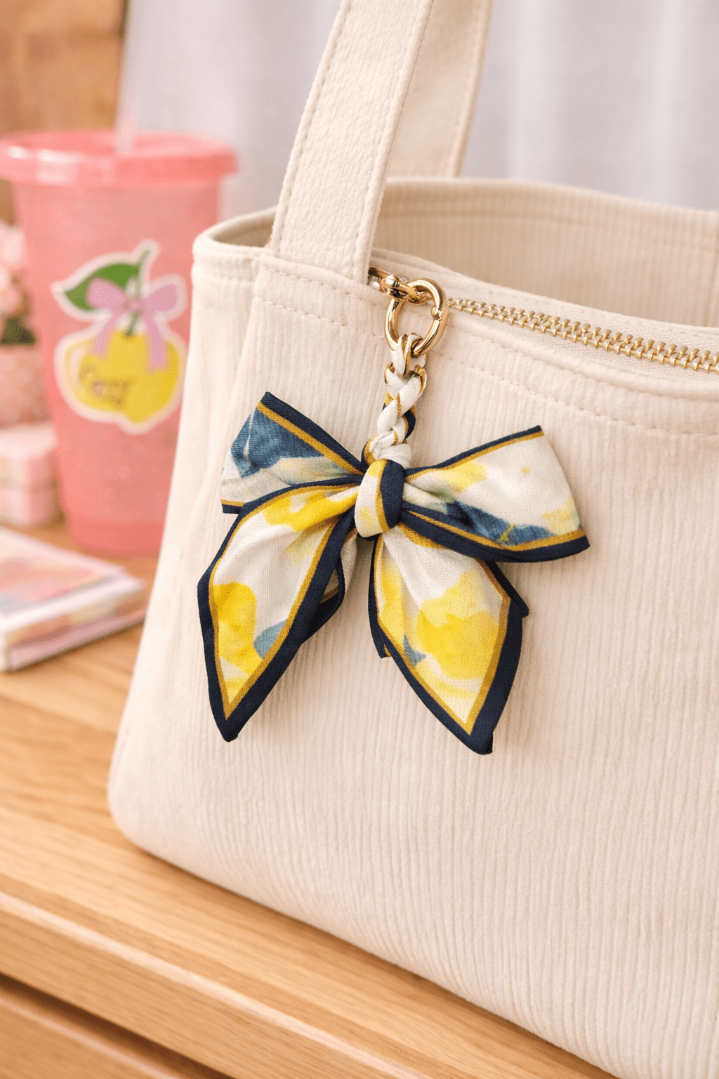 Yellow Abstract Bow Purse Charm – Scarf Bag Charm Keychain Accessory - Splash of Charm