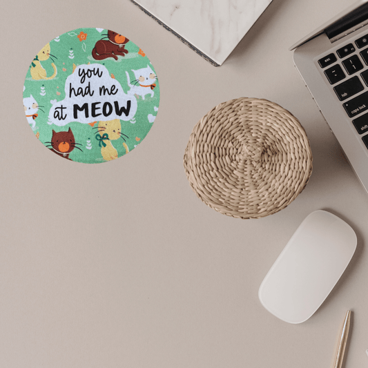 You Had Me at Meow Green Desk Coaster – Cute Cat Lover Gift, Funny Office Décor for Cat Moms & Dads - Splash of Charm